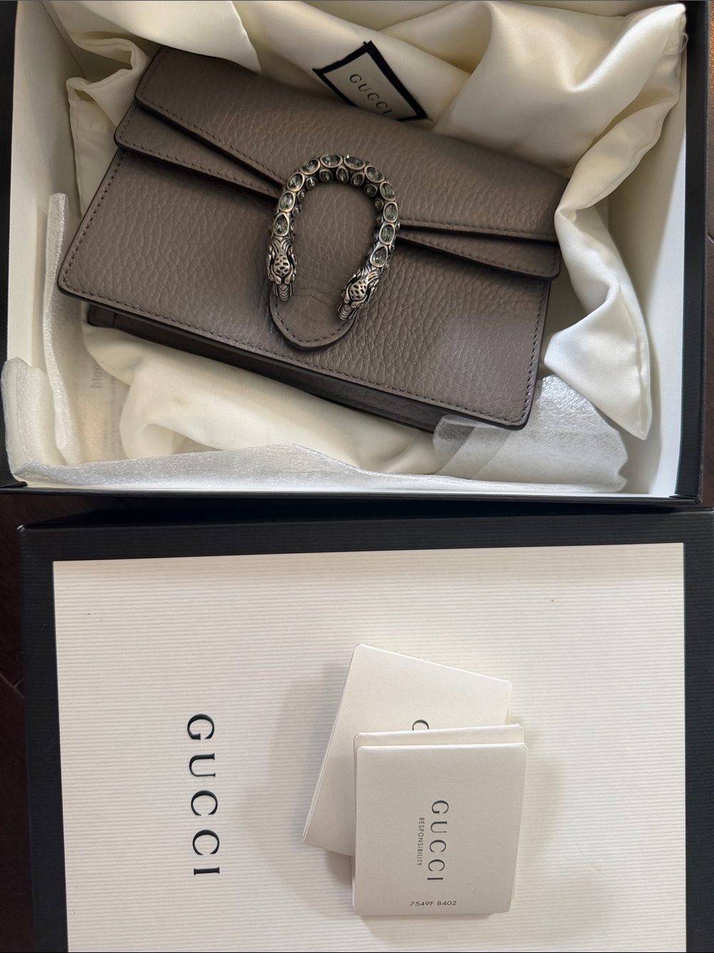 Gucci Dionysus Pebbled Leather Wallet on Chain in Taupe Gray